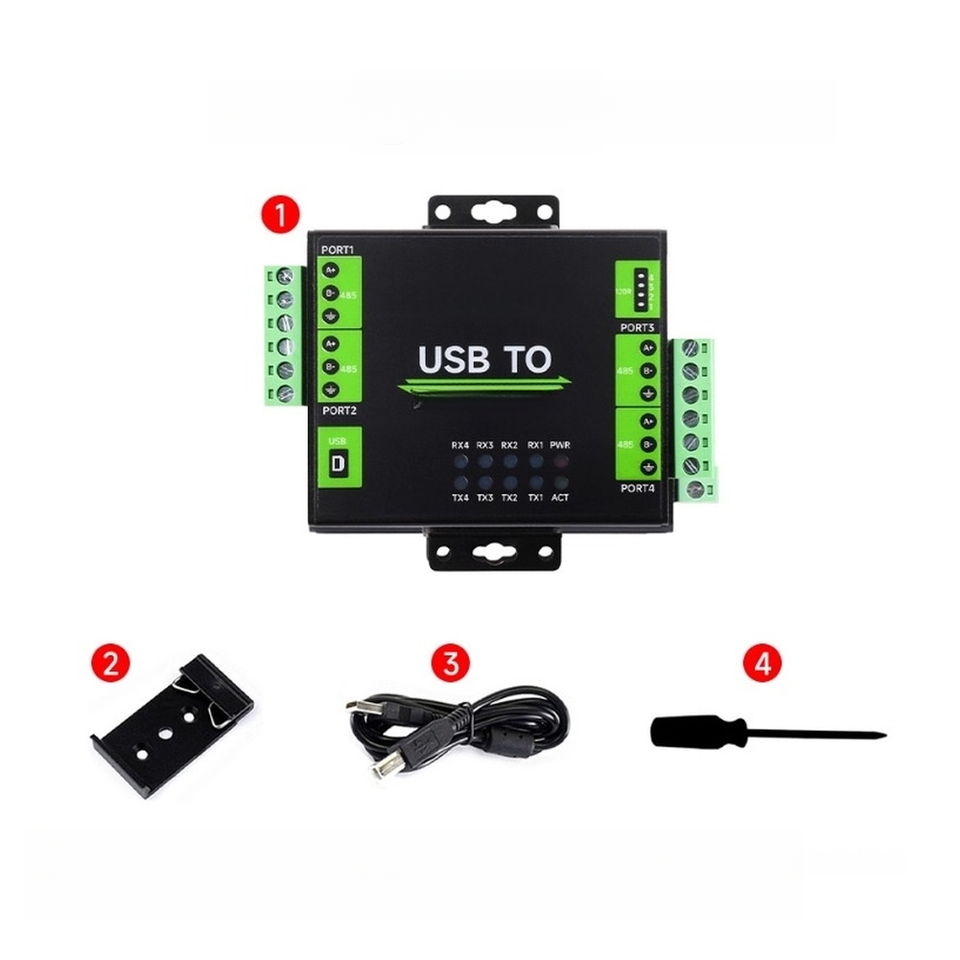 Industrial Grade USB to 4 Port RS485 Serial Converter with Self ...