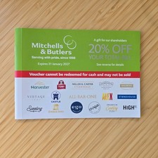 12 x Mitchells & Butlers vouchers 20% off TOTAL BILL including drinks -Exp. 2027