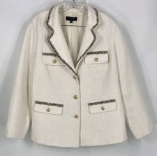 Talbots Tweed Blazer White with Black Trim Gold Buttons Women's Plus Size 14W