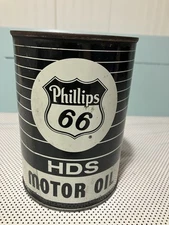 VINTAGE PHILLIPS 66 HDS 1-QUART MOTOR OIL CAN WITH BOTH LIDS - Full Heavy Duty