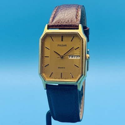 #ad PULSAR By SEIKO V533 5A40 Men’s Vintage Tank Quartz Wristwatch Day Date Working $59.99