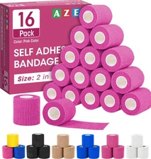16 Pack Self Adhesive Bandage Wrap Pink, 2 X 5 Yards Elastic Cohesive Bandage...
