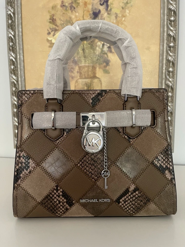 Cartera pequeña Michael Kors Hamilton con retazos y serpiente en relieve madera a la deriva nueva con etiquetas Foto 3 de 4