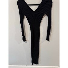 Fashion Nova Rib Knit Bodycon Black Maxi Dress Size S