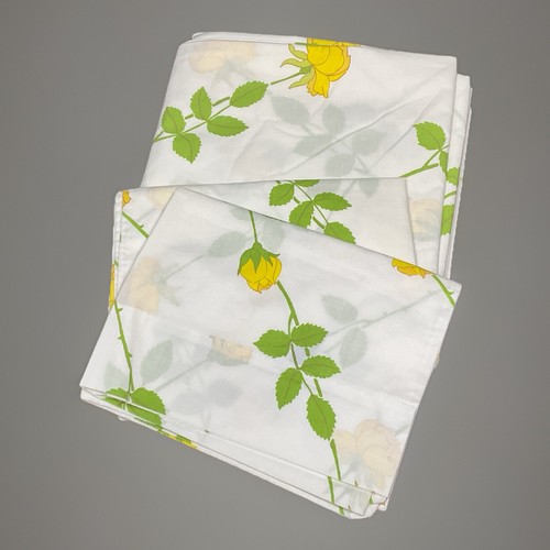 VTG Wamsutta Ultracale Yellow Rose Queen Flat Sheet & (2) Standard Pillowcases