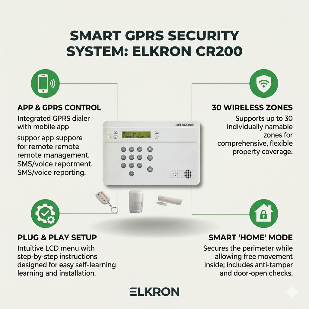 Alarme sans fil Elkron CR200 GPRS 80KT1U00113 systeme securite maison GSM