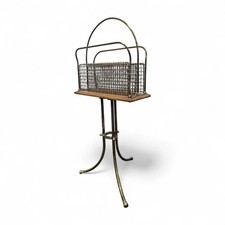 Art Deco Brass Magazine Stand Wire Rack With Handle Vintage Revolving Top