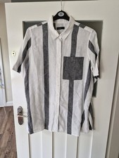 Autograph Marks Spencer 100% Linen White Grey Colour Block Shirt Blouse 16