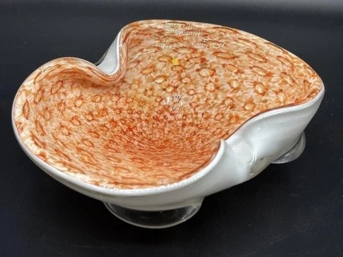 Vintage Murano Art Glass Speckled Orange Candy Dish or Ashtray
