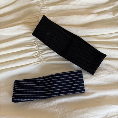 Set of 2 Black Navy & White Striped Elastic Headbands for Women Hair Accessories