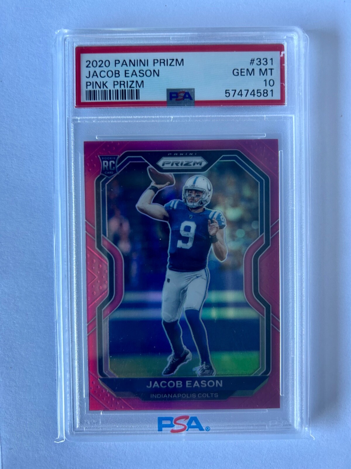 2020 Prizm Jacob Eason PSA 10 SP Pink Rookie Card #331 Indianapolis Colts RC