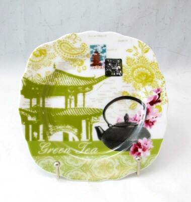 Nostalgie Dora Papis Design GREEN TEA Square Appetizer Dessert Plate(s) Exc.