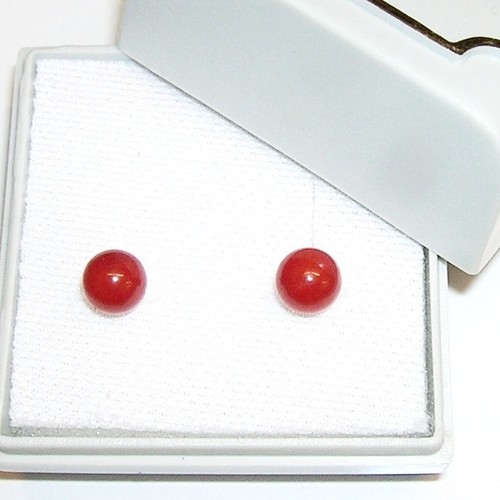 PENDIENTES de CORAL ROJO 6 MM y PLATA de ley 925 + Estuche. Envío certificado - Imagen 4 de 4