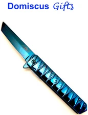 8 1/4" NEW! Falcon BLUE Finish STAINLESS RETRO Tanto POCKET Folding KNIFE Knives