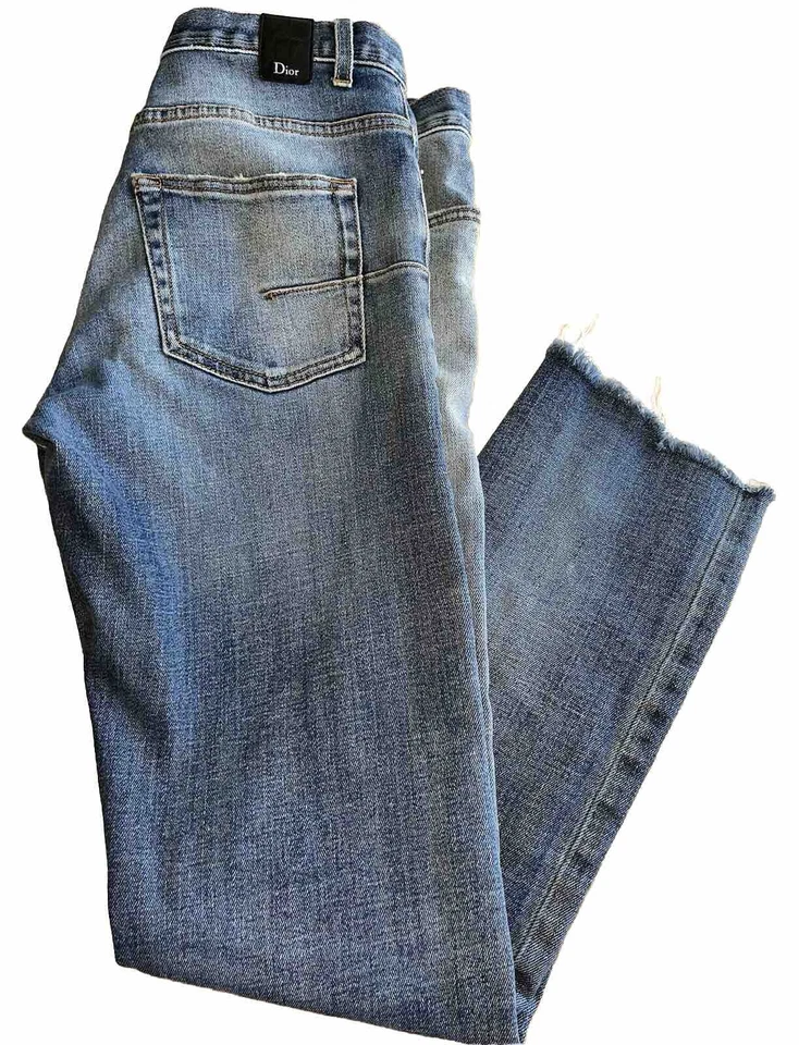 DIOR HOMME Stretch Button Fly Jeans 29 SLIM 17.5 CM Hedi Slimane Raw Hem Altered - Image 3 of 4