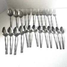 Estia Bamboo Stainless Flatware Lot 26 Piece Forks Spoons Korea MCM Retro
