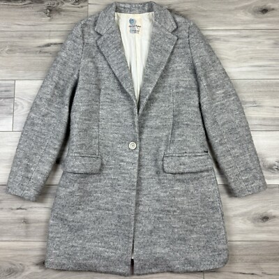 Ottod Ame Gray Wool Blend Pea Coat Long Trench One Button Blazer Sz US 8