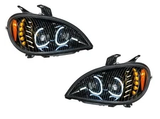 Pair Blackout LED Headlights W/ LED Turn Signal & Halo for Freightliner Columbia