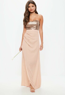 NWT Missguided sequin bandeau chiffon split hem maxi dress Us8/Uk12/euro40 