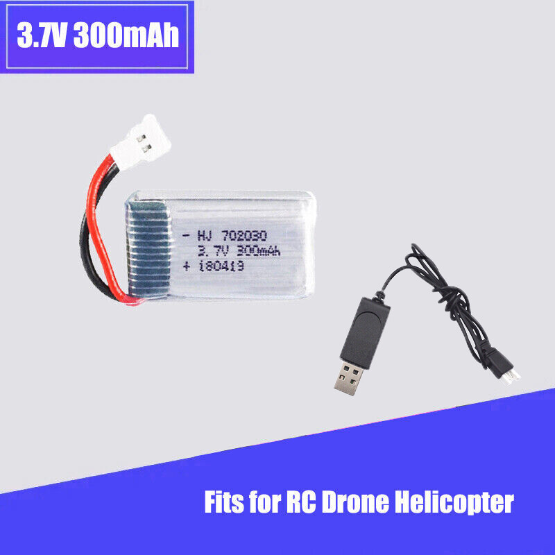 3.7V 702030 300mAh Battery XH2.54 Plug+ USB Charger for RC