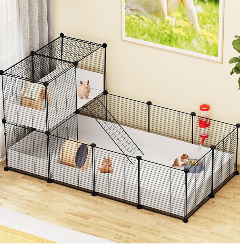 Guinea Pig Cage, Indoor Small Animal Cage with Waterproof Plastic Liner, Loft
