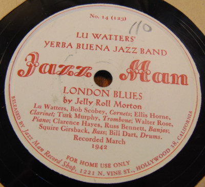 78RPM Jazz Man 14 Lu Watters - London Blues / Sunset Cafe Stomp, sharp EX-