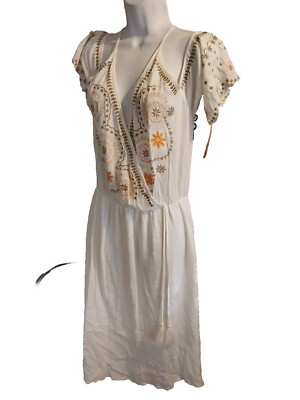 XHILARATION BOHO DRESS FLORAL EMBROIDERED PHEASANT SIZE M PEEK A BOO SHOULDER
