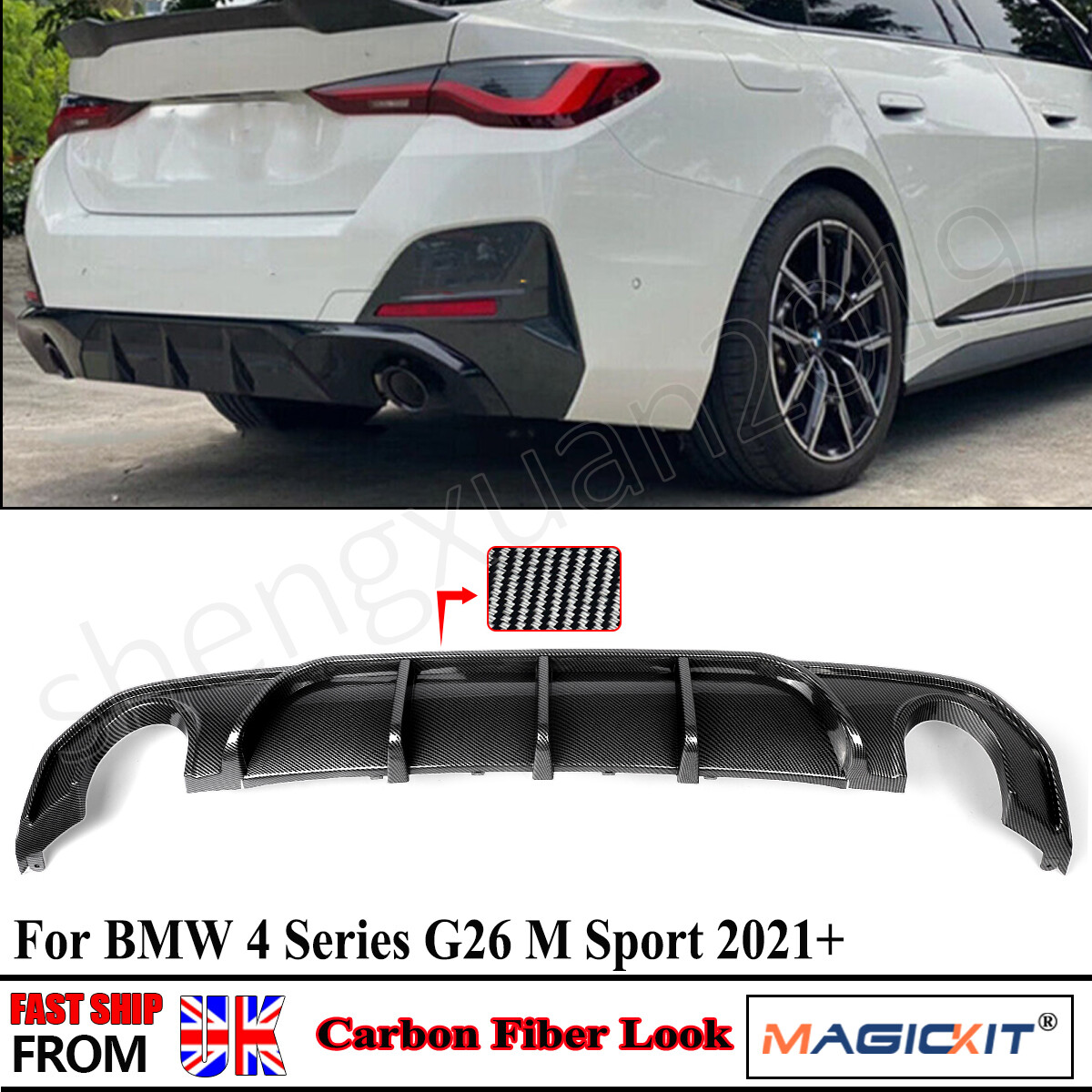 FOR BMW 4 SERIES GRAN COUPE G26 2021+ REAR BUMPER DIFFUSER SKIRT LIP CARBON LOOK