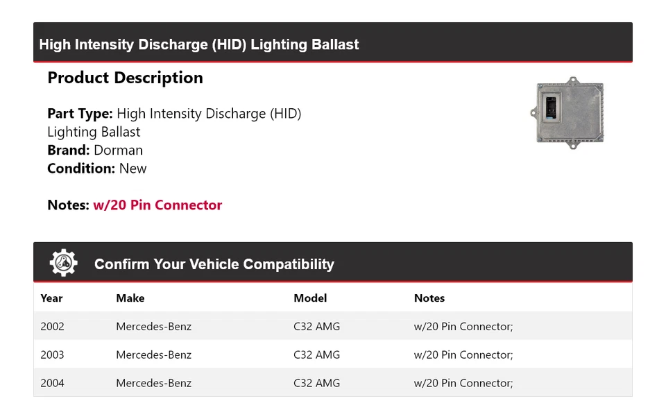 Balastro de iluminación HID 2003 para Mercedes-Benz C32 AMG Dorman 2002-2004 Foto 2 de 4