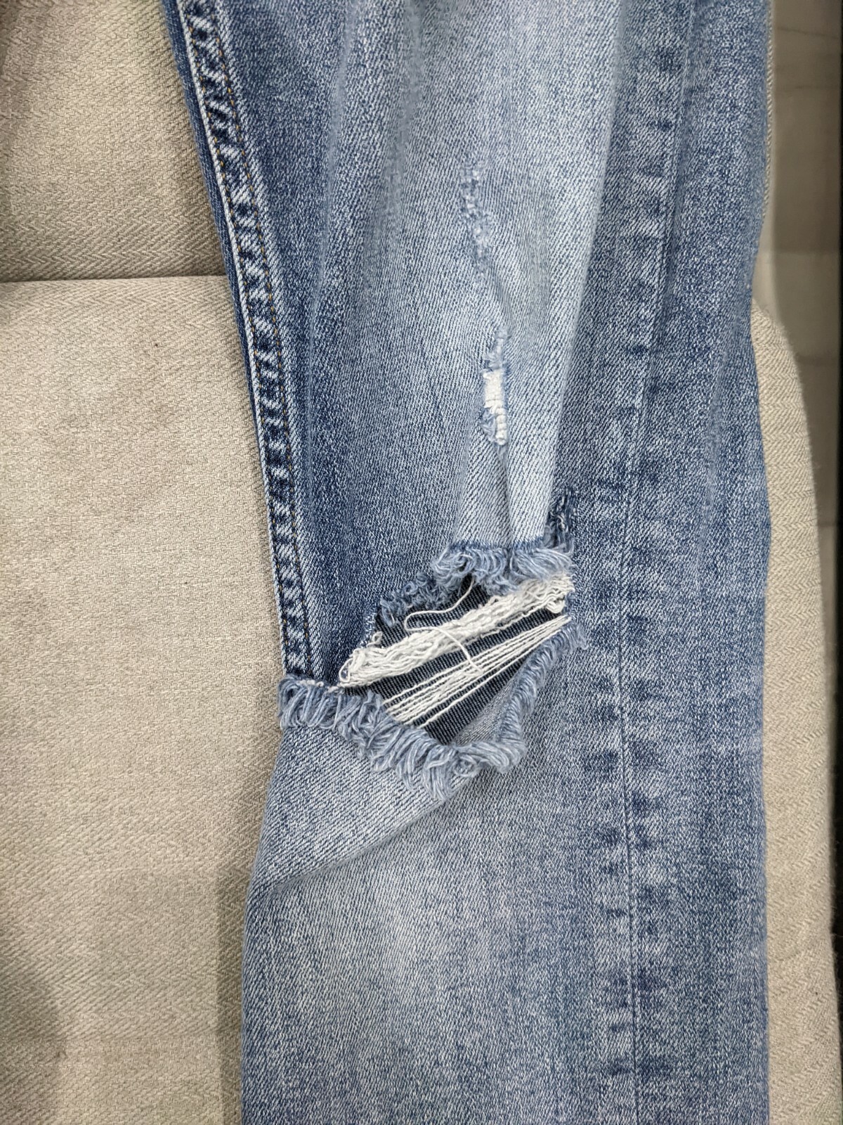 Top Man Stretch Skinny Blue  Distressed Ripped Jeans Button Fly 32 X 32 image 2