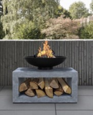 X1 Large Oxidised Firepit with natural concrete Logstore 56x40x47 UNUSED Unboxed