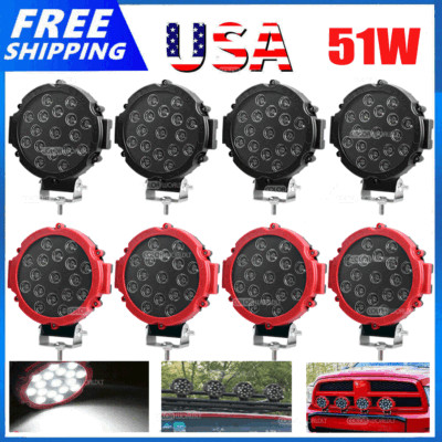 4/8/10X Round 7  inch 51W SLIM Led Work Light Offroad ATV 4WD SUV Bumper Fog Pod