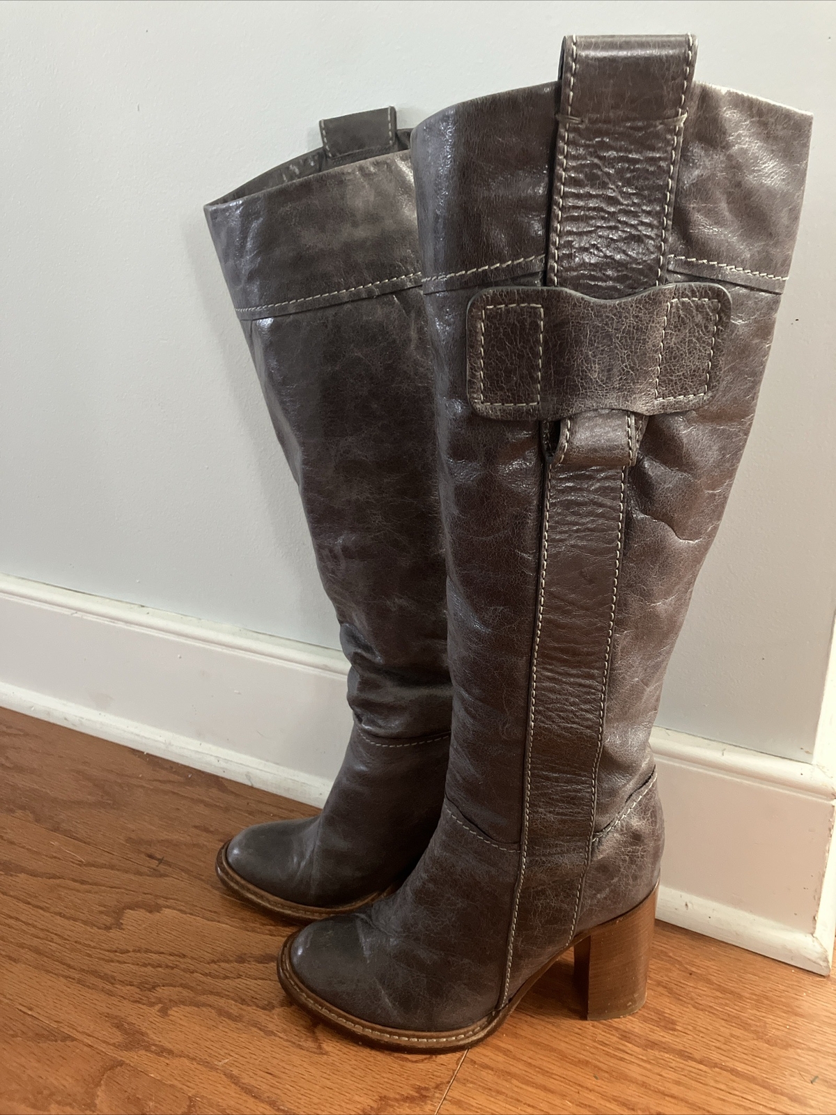 Chloe Tall Grey Leather Boots 37.5 eBay