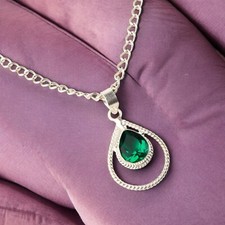 Green Emerald 925 Sterling Silver Gemstone May Birthstone Pendant Gift For Her.