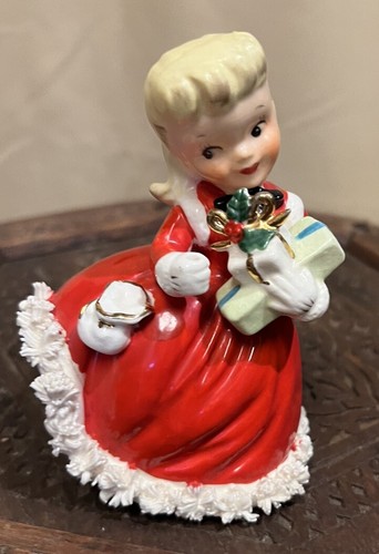 Vintage 1956 Napco Christmas Shopper Girl w/ Presents S1697A Red Dress Figurine - Picture 2 of 6