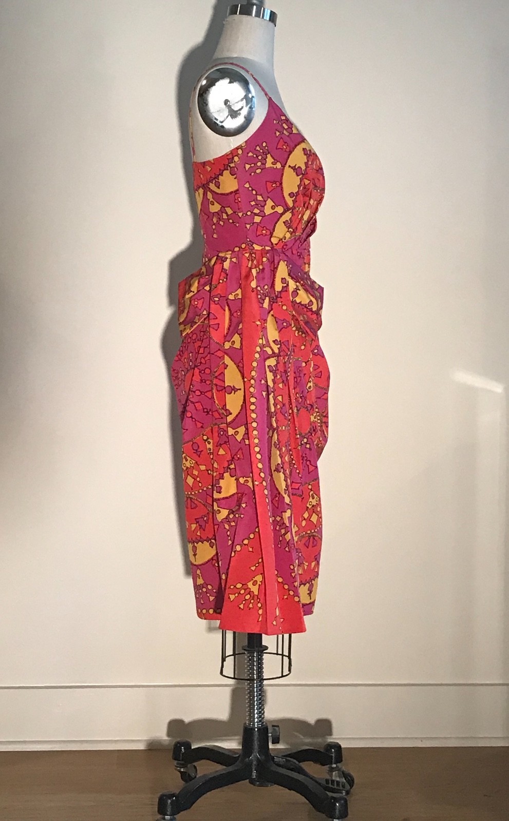NWT Christian Dior Pink and Yellow Draped Tassel and Chain Print Dress fits XS image 3