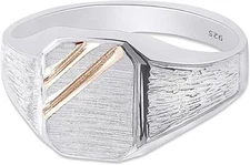 Mens Two-Tone Zeus Signet Ring 14K Gold Plated 925 Sterling Silver