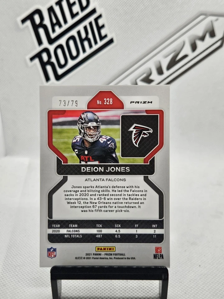 DEION JONES 2021 Prizm #328 No Huddle BLUE Disco Prizm SSP /79 Falcons Bills - Image 2 of 2