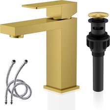 KENES Brushed Gold Bathroom Faucet Single Hole/Handle PopUp Drain Fast Shipping