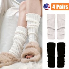 2/4Pair Warm Wool Socks Solid Color Leg Covers Fashion Socks Knitted Foot Covers