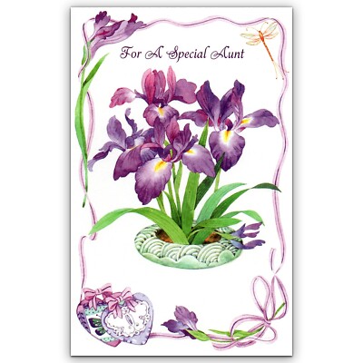 Nostalgic HAPPY BIRTHDAY Card FOR AUNT, Flowers by Gallant Greetings  + Envelope