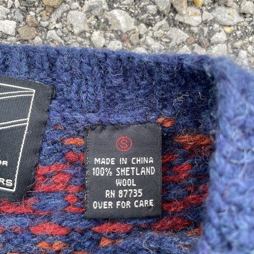 VTG American Eagle Sweater Mens Small Blue Fair Isle Shetland Wool Hand Knit 90s - Picture 5 of 11