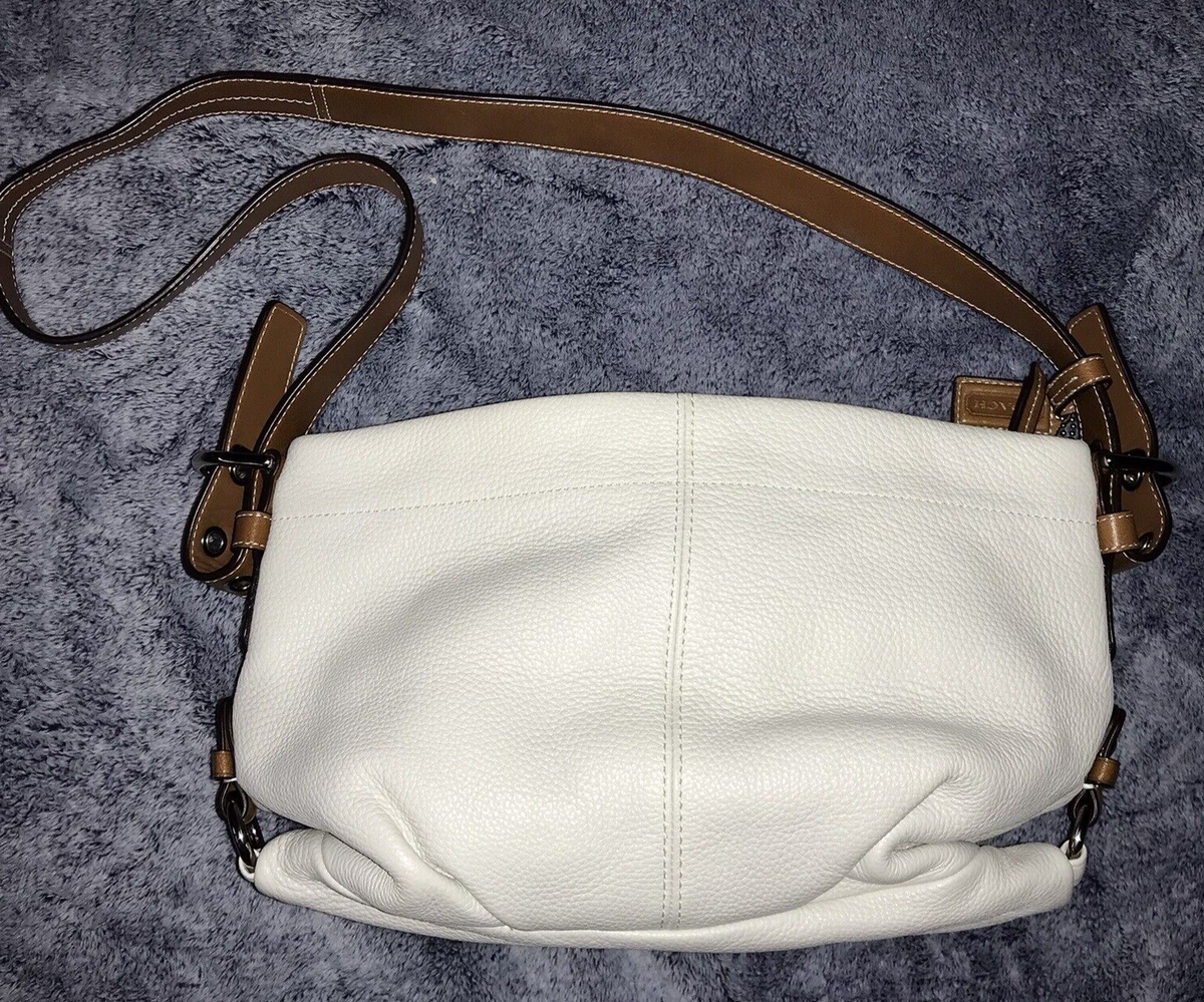Coach East West Duffle Ivory Pebbled Leather Shoulder Bag Brown  