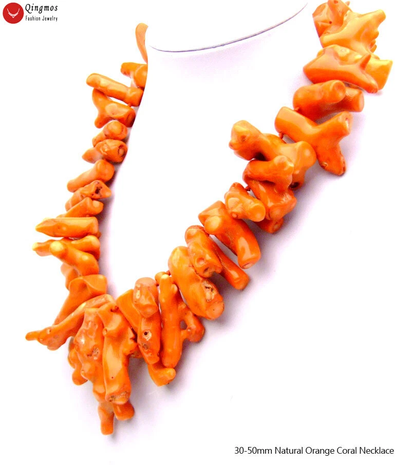 30-50mm Branch Natural Orange Coral Necklace for Women Long Necklace 18" Jewelry - Image 3 of 4