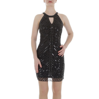 Damen Glänzend Stretch Pailletten Perlen Reissverschluss Kleid 0818 Ital-design