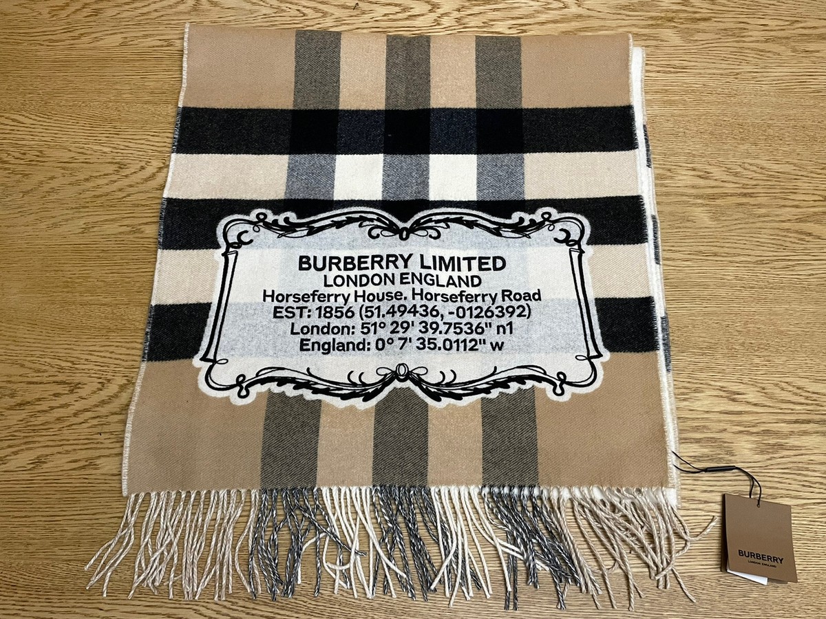 Burberry Half Mega Plaque 100% Cashmere Scarf in Archive Beige
