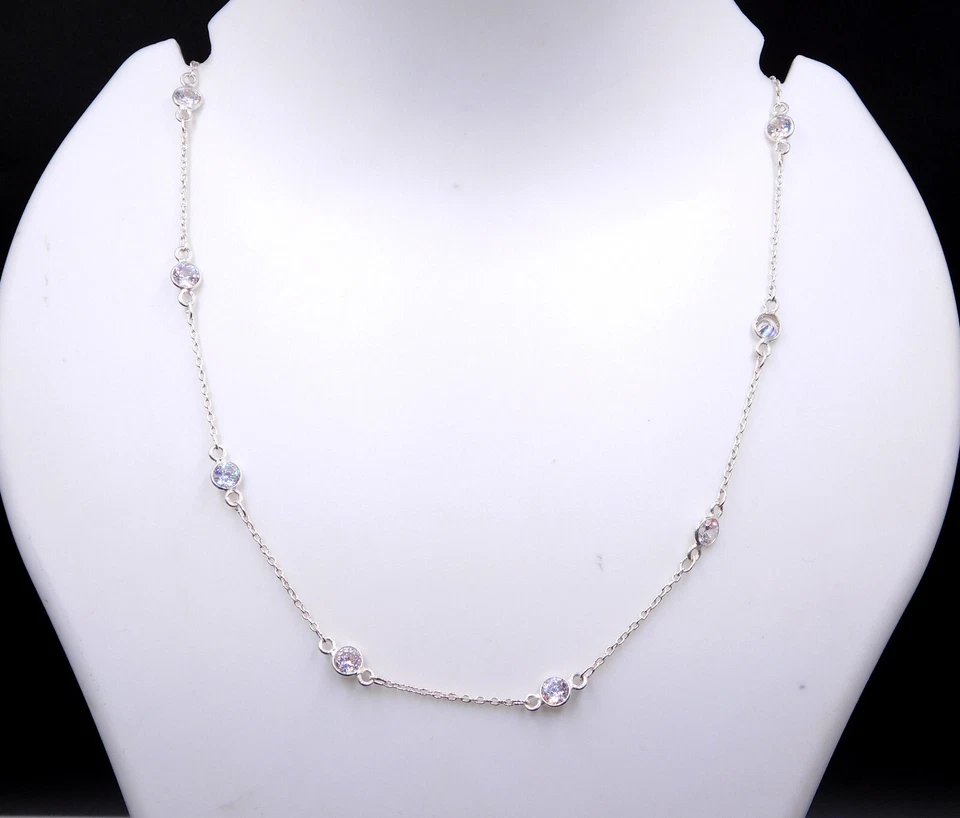 Collana In Argento Sterling 925 Con Gemma Zircone Taglio Bezel Dimensione 19,5" - Immagine 3 di 4