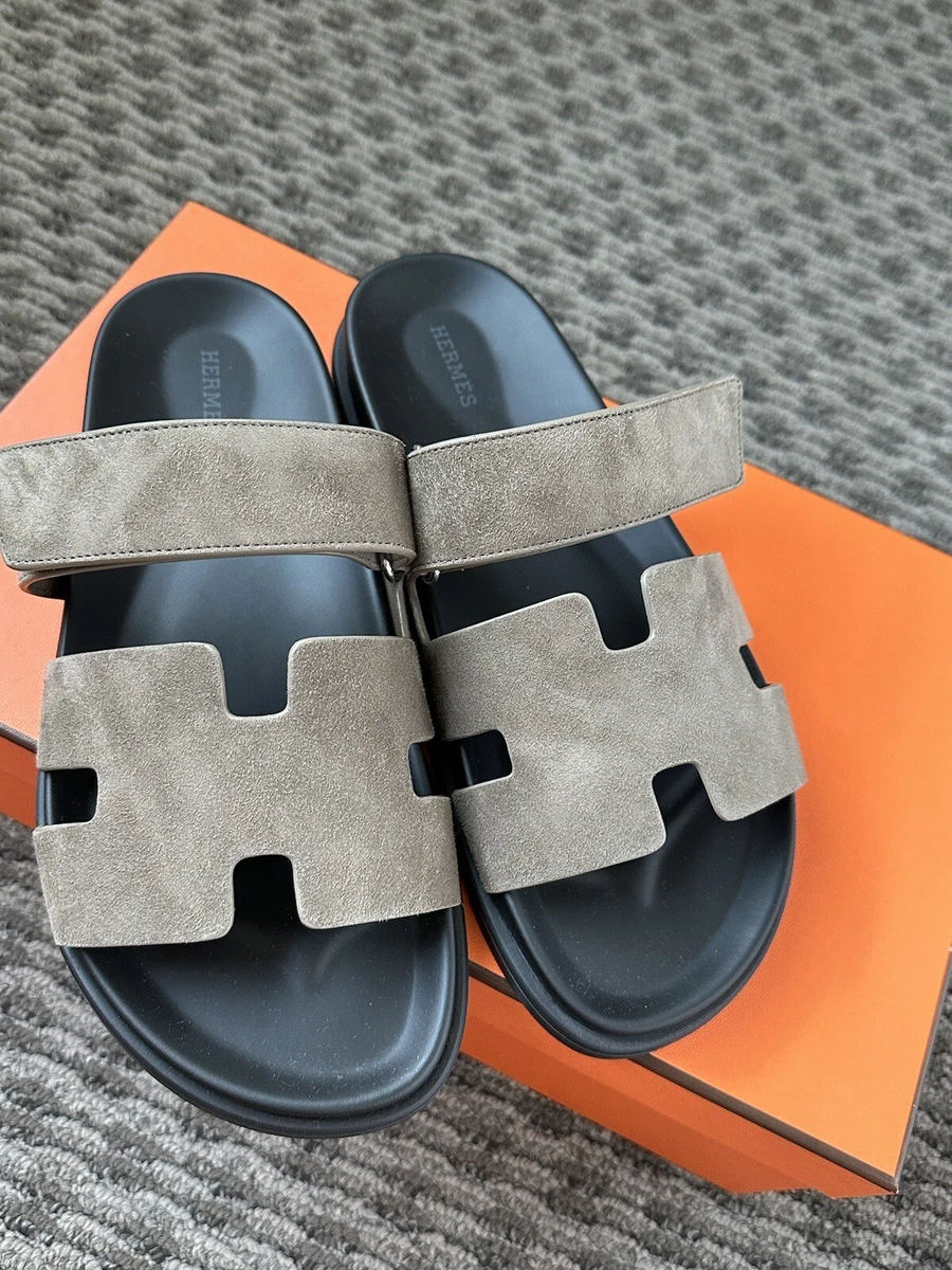 Size 42EU NIB Hermès ETOUPE Suede Goatskin Men's Chypre Sandals w/  Receipt