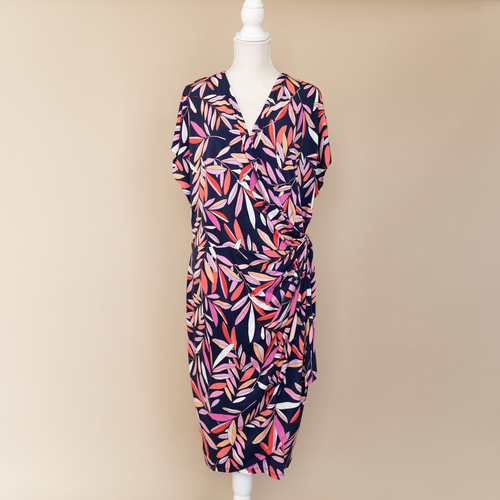Blue Leaf Print Wrap Dress Size 22W 
