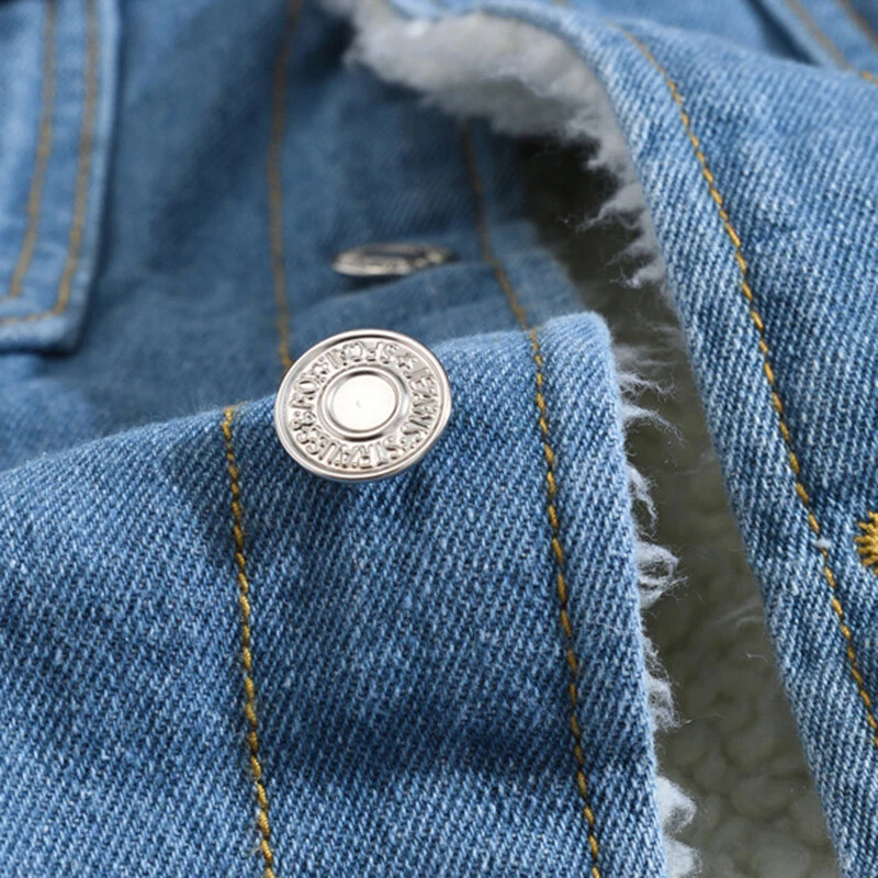 Men's Fleece Lined Winter Warm Fur Collar Coat Trucker Denim Jean Jacket Outwear - Image 3 of 4